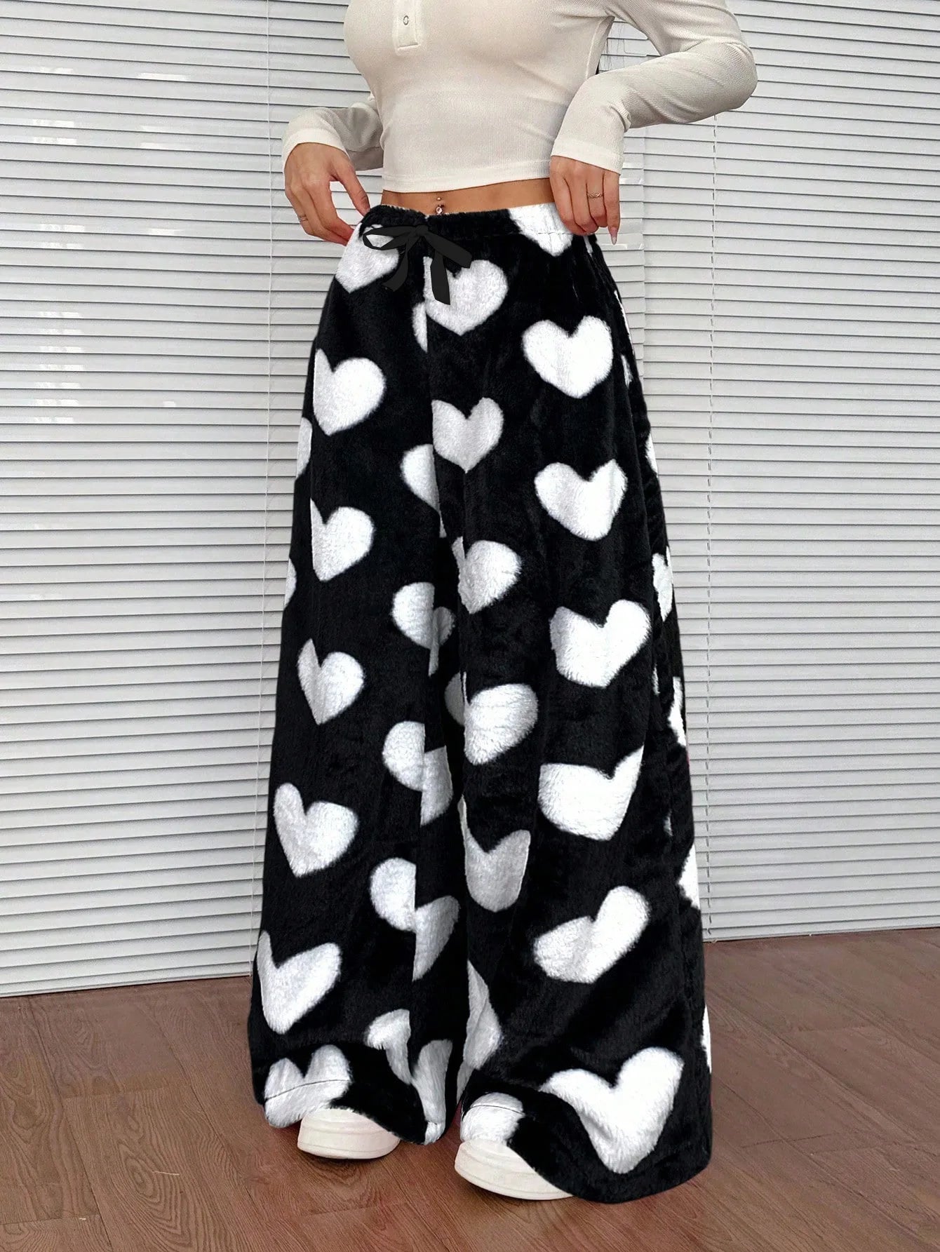 Women Casual Trousers Elastic Waistband Drawstring Tie Pajama Bottoms Leopard Print Wide Leg Lounge Pants
